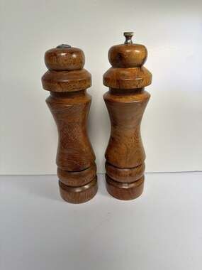 Vintage Hand-Turned Mesquite Wood Salt Shaker and Pepper Mill Grinder Set 10 Inc